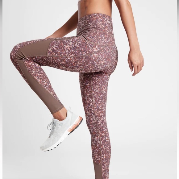 Athleta Pants - Athleta Brown Rainier Printed Mesh Tights Leggings Sandstone Smoked Almond Brown